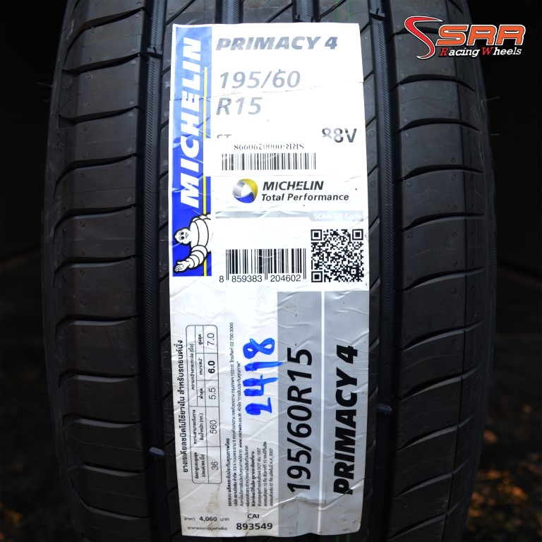 MICHELIN PRIMACY4 195/60-15 เส้น 3500 ปี18 ซื้อ4เส้น จ่ายแค่ 12000 บาท เท่านั้น