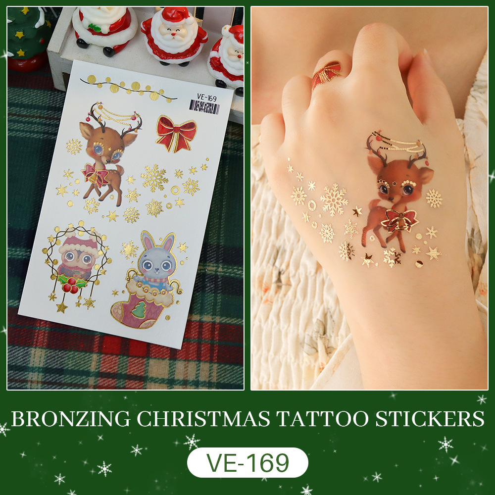 Tattoo Christmas แทททูคริสต์มาสประกายทอง สติ๊กทูคริสต์มาสขอบทอง