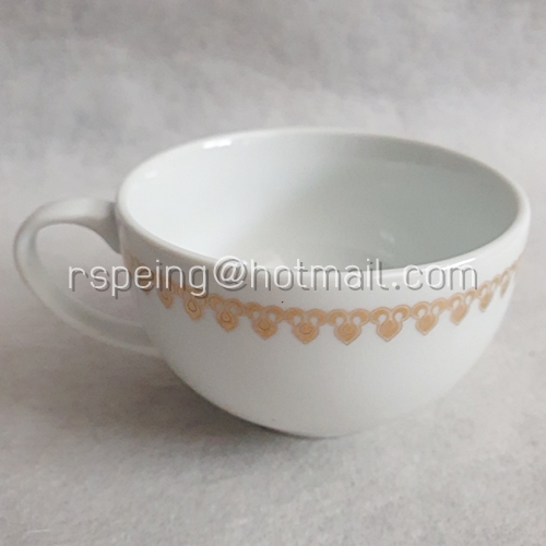 ชุดแก้วชากาแฟ และจานรองแก้ว Noritake ลายแถบทองโลโก้การบินไทย