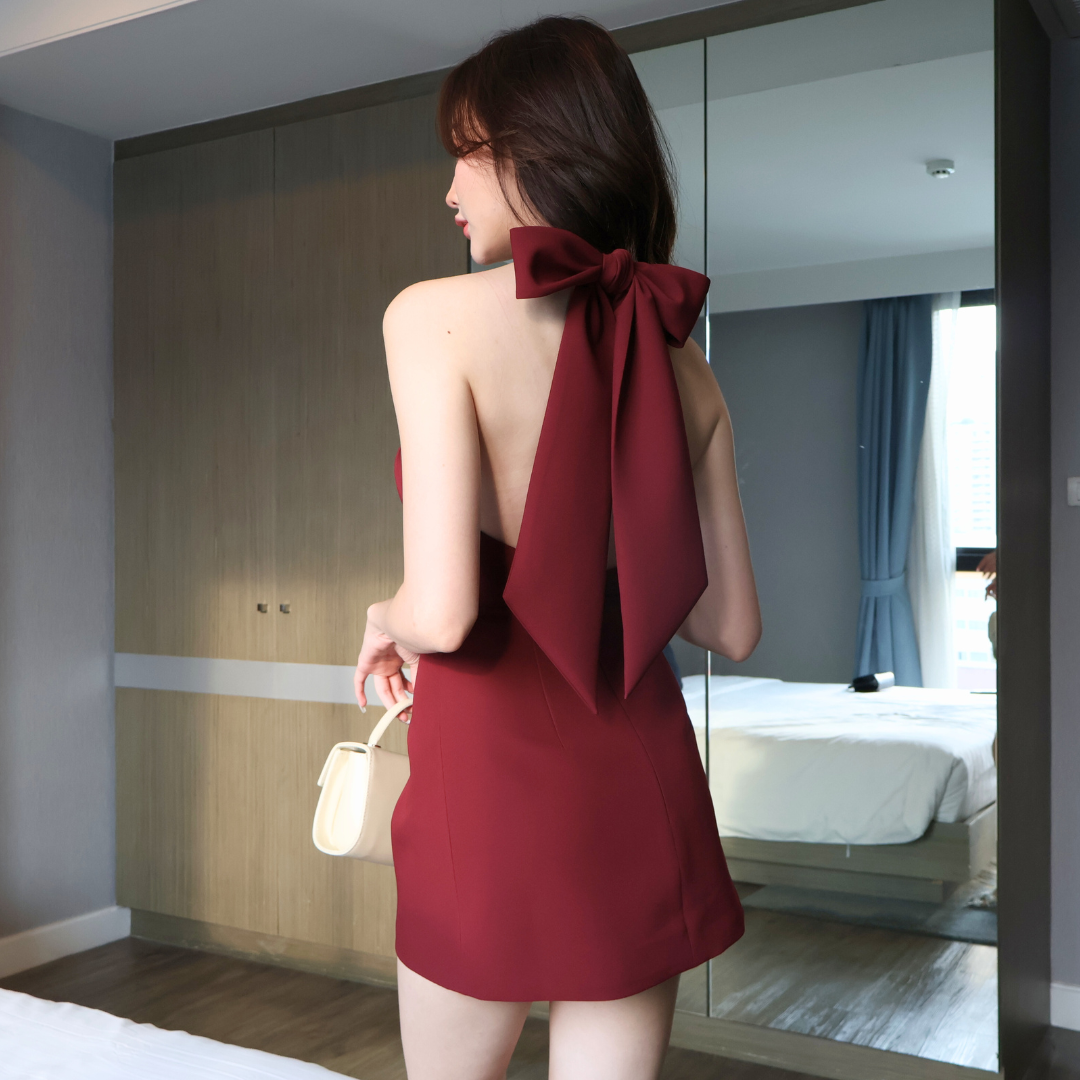 Lism D-093 Ribbon Charm Mini Dress ชุดเดรสผูกโบว์