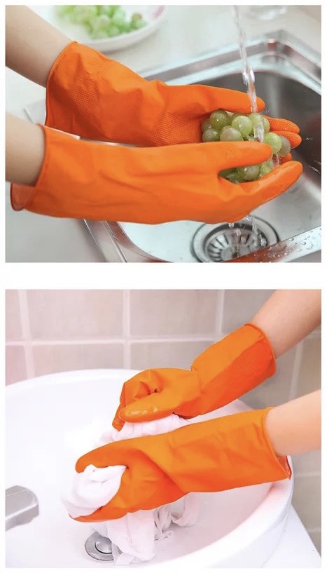 ถุงมือยาง สีส้ม