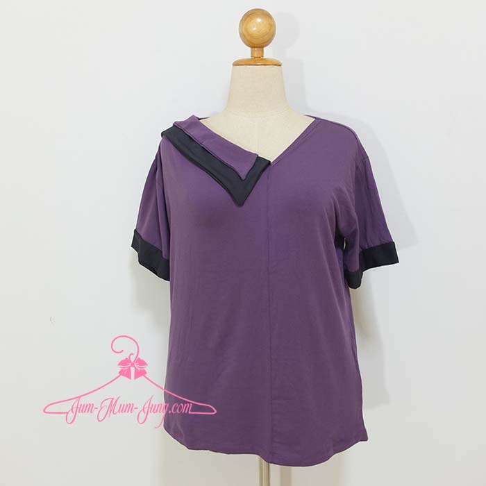 *อก50นิ้ว(ยืดได้อีก1-2นิ้ว)*เสื้อคนอ้วนผ้ายืดนิ่มเด้งสีม่วงปกเฉียง2ชั้นสลับสี สวยเก๋น่ารักมากๆค่ะ