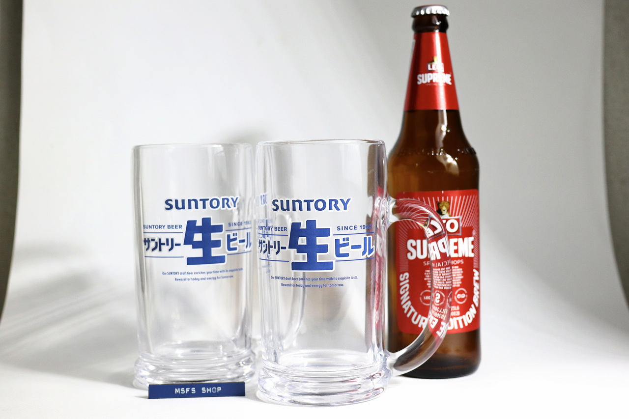 [Vintage] SUNTORY แก้วเบียร์ขนาดใหญ่ แบบใส ลายตัวอักษร 1 ใบ