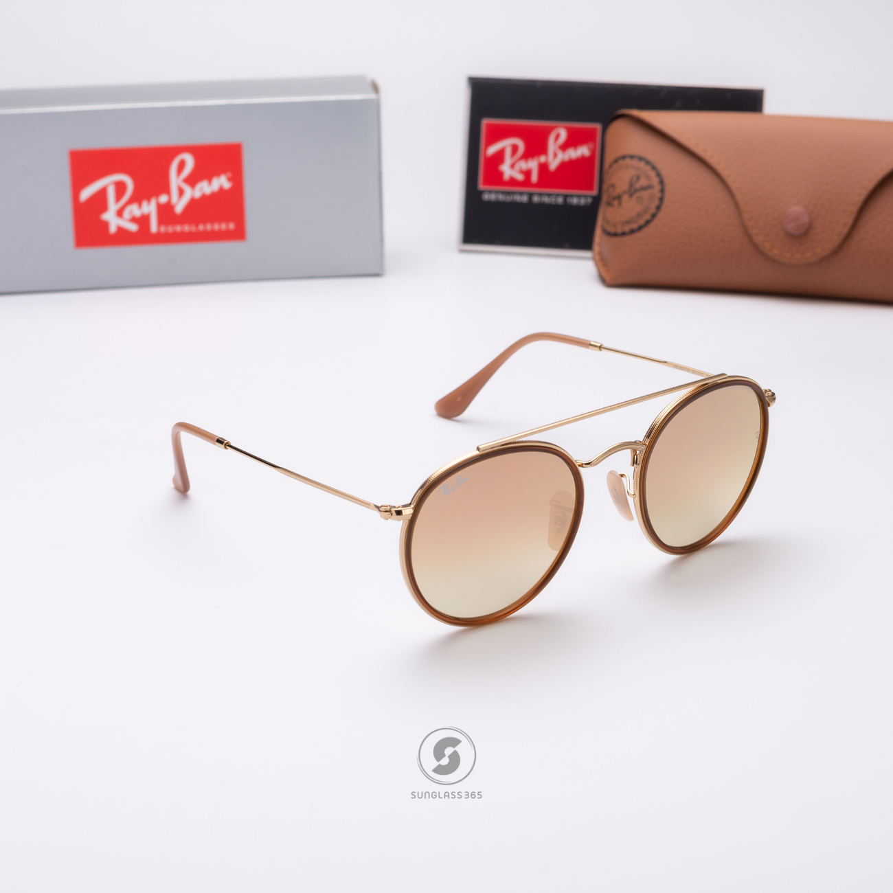 Ray-Ban RB3647N 001/7O Round Double Bridge Gradient Mirror Pink