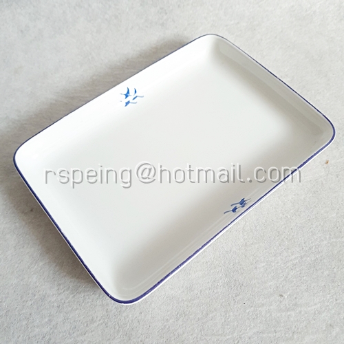 จานเปลสี่เหลี่ยมตื้น Noritake ขอบและลายนกกระเรียนสีน้ำเงิน สายการบินญี่ปุ่น (JAL)