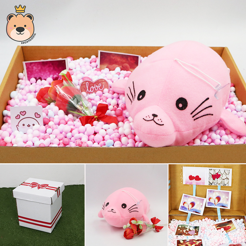 เซ็ตเซอร์ไพรส์ ตุ๊กตา แมวน้ำ อุ๋งๆ size 8นิ้ว สี [ เทา,เหลือง , ชมพู ,สีชา ] พร้อมเม็ดโฟมคละสี น่ารัก กล่องเปิดฝาเล็กกว่าครึ่งAขาว (ส่งด่วน)