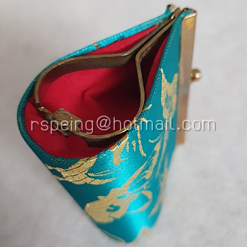 กระเป๋าผ้าไหมจีน ใส่เหรียญ สีเทอร์ควอยซ์ ลายผีเสื้อ