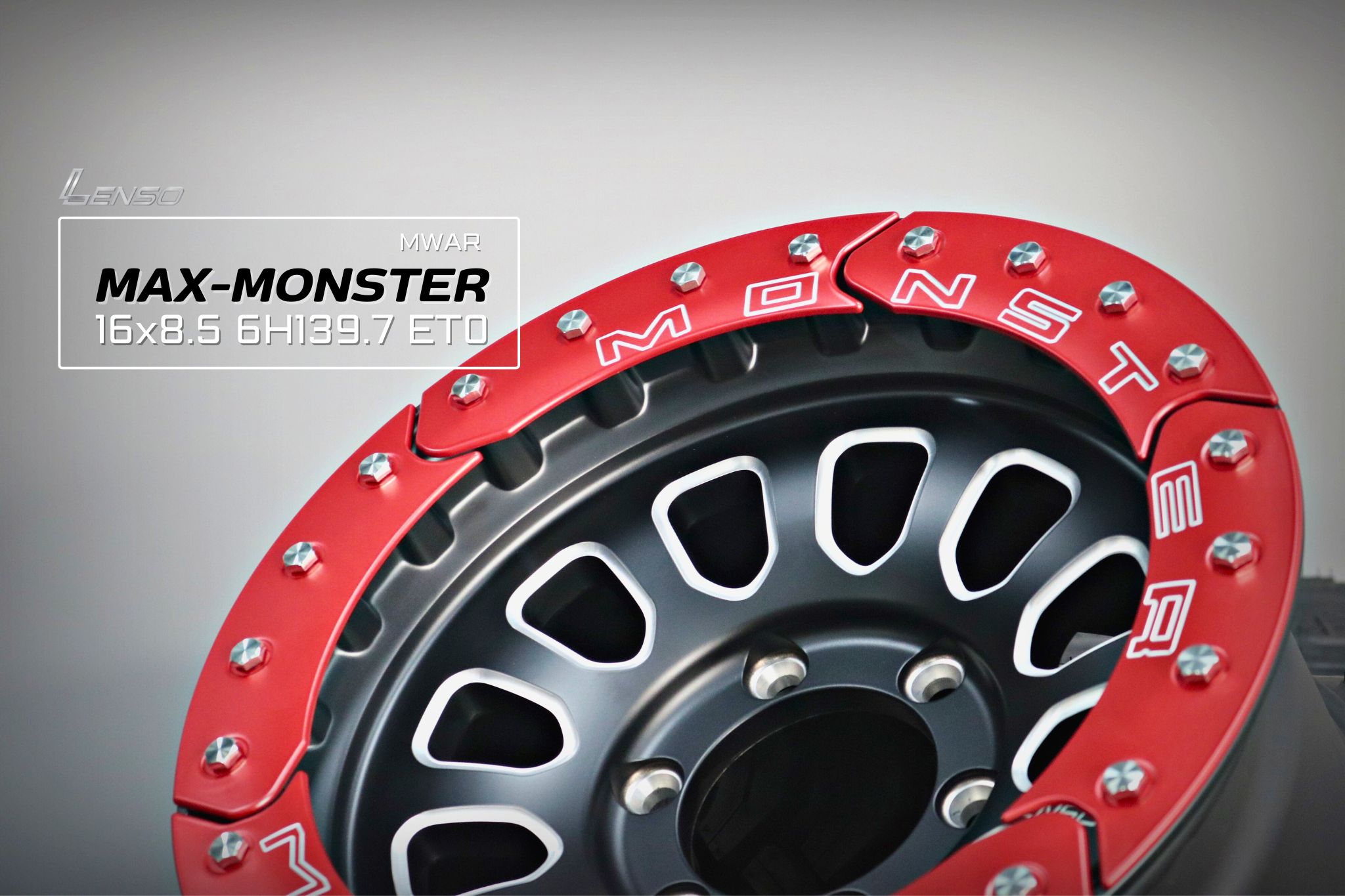 LENSO MAX-MONSTER ขอบ 16" สายลุยตัวจริง สีดำขอบแดง