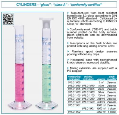 กระบอกตวง MEASURING CYLINDERS class A หลายขนาด