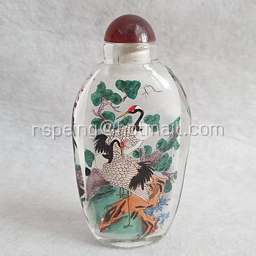 ขวดยานัตถุ์เก่า เพ้นท์ลายนกกระเรียนมงกุฎแดง (Red-Crowned Cranes of Four Seasons) พร้อมกล่อง