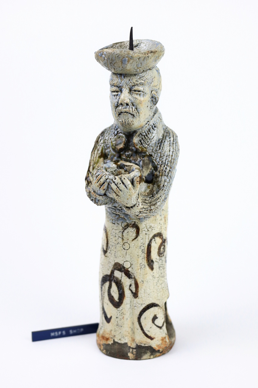 [Vintage] เชิงเทียนเซรามิกรูปชาวต่างชาติ - Japan Vintage Candle Stand Oribe Glazed