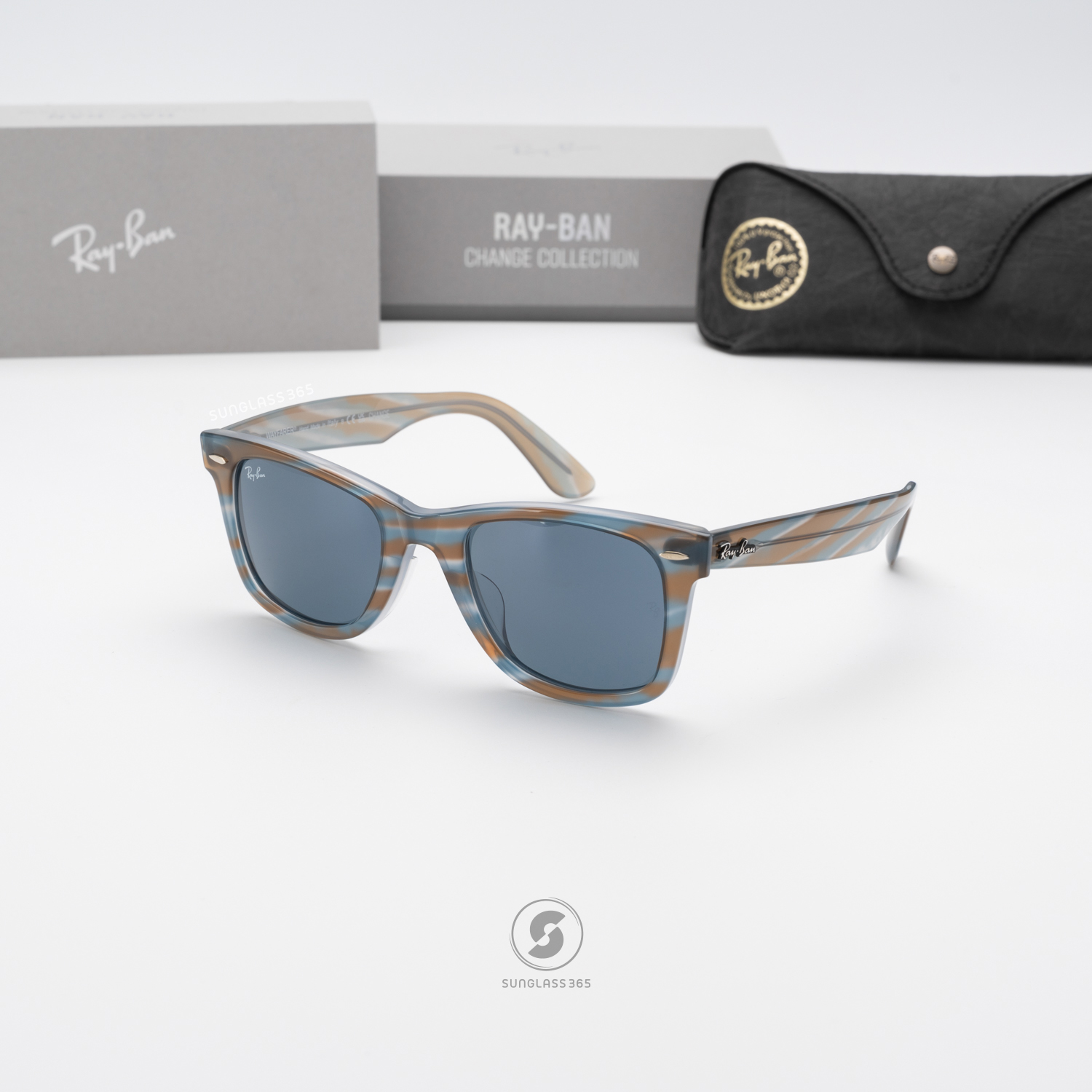 Ray Ban Wayfarer Change Collection RB2140F 1407R5 Photo Striped Light Blue