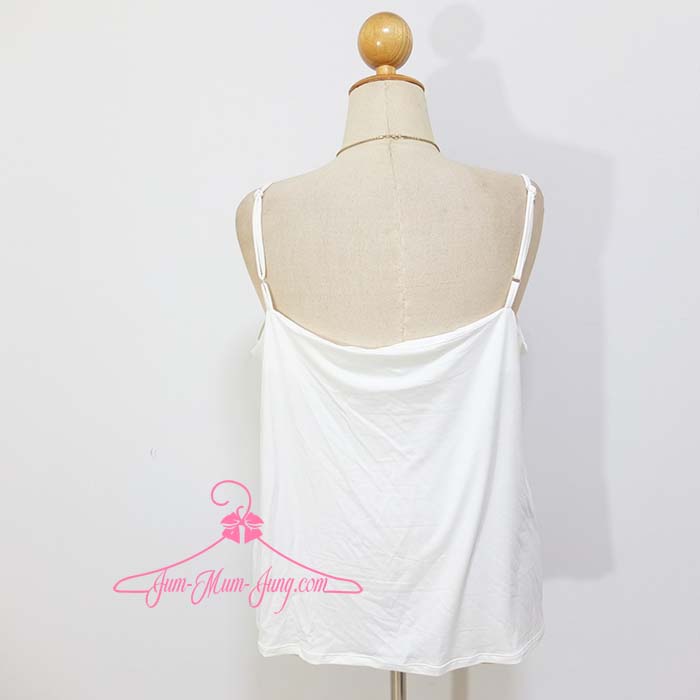 *3XLอก50นิ้วยืดถึง64นิ้ว*เสื้อสายเดี่ยวคนอ้วนผ้ายืดเรย่อนสีขาวแต่งลูกไม้ สายปรับรูดได้ สวยน่ารักมากๆค่ะ