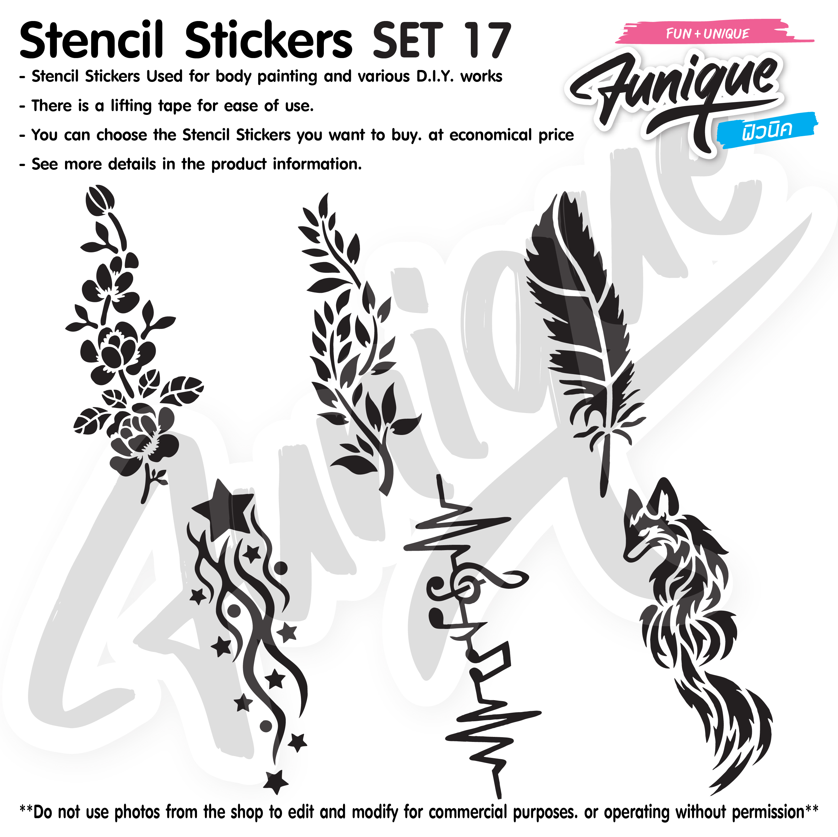 SET 17 Stencil บล็อกสติกเกอร์ รอยสักกากเพชร เพ้นท์กากเพชร กลิตเตอร์ Funique สติ๊กเกอร์ แบบลาย DIY งานประดิษฐ์ สำเนา