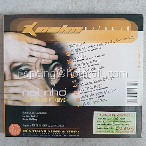 CD เพลงเวียดนาม Kasim Hoàng Vũ : Nỗi Nhớ - Tình Khúc Phú Quang
