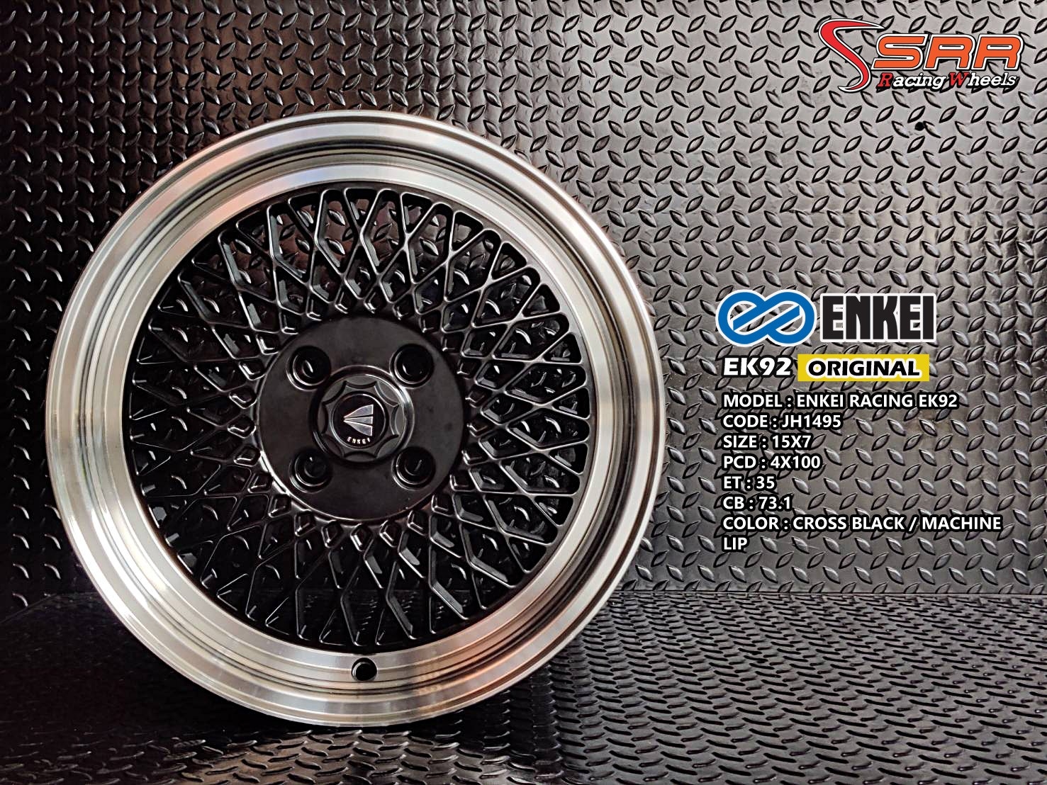 ENKEI EK92 15X7 4X100 35 CROSS BLACK-MACHINE LIP (ดำขอบเงา)