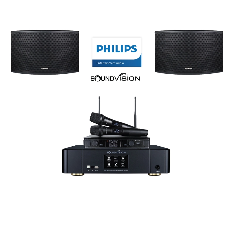 ชุดคาราโอเกะ (ลำโพง PHILIPS CSS-1310/98 แอมป์ SOUNDVISION DKA-900 ไมค์ลอย SU-850DA/HT)