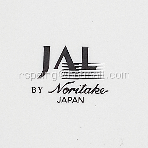 จานเปลสี่เหลี่ยมตื้น Noritake ลายเส้นดำ แถบเทา-ฟ้า สายการบินญี่ปุ่น (JAL)