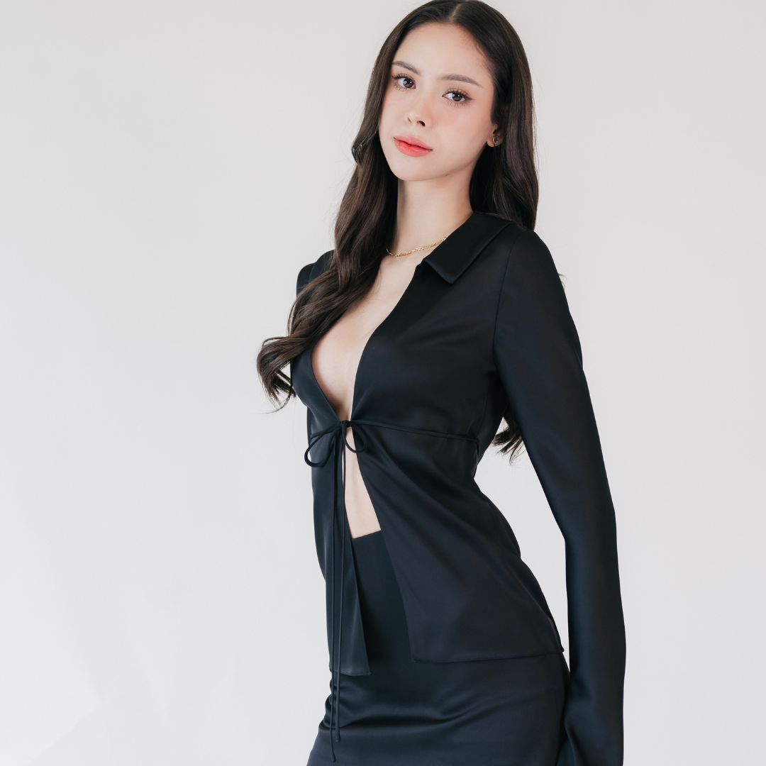 Lism S-068 The Silk Tie Front Shirt เสื้อเชิ้ตผูกหน้าสุดเก๋