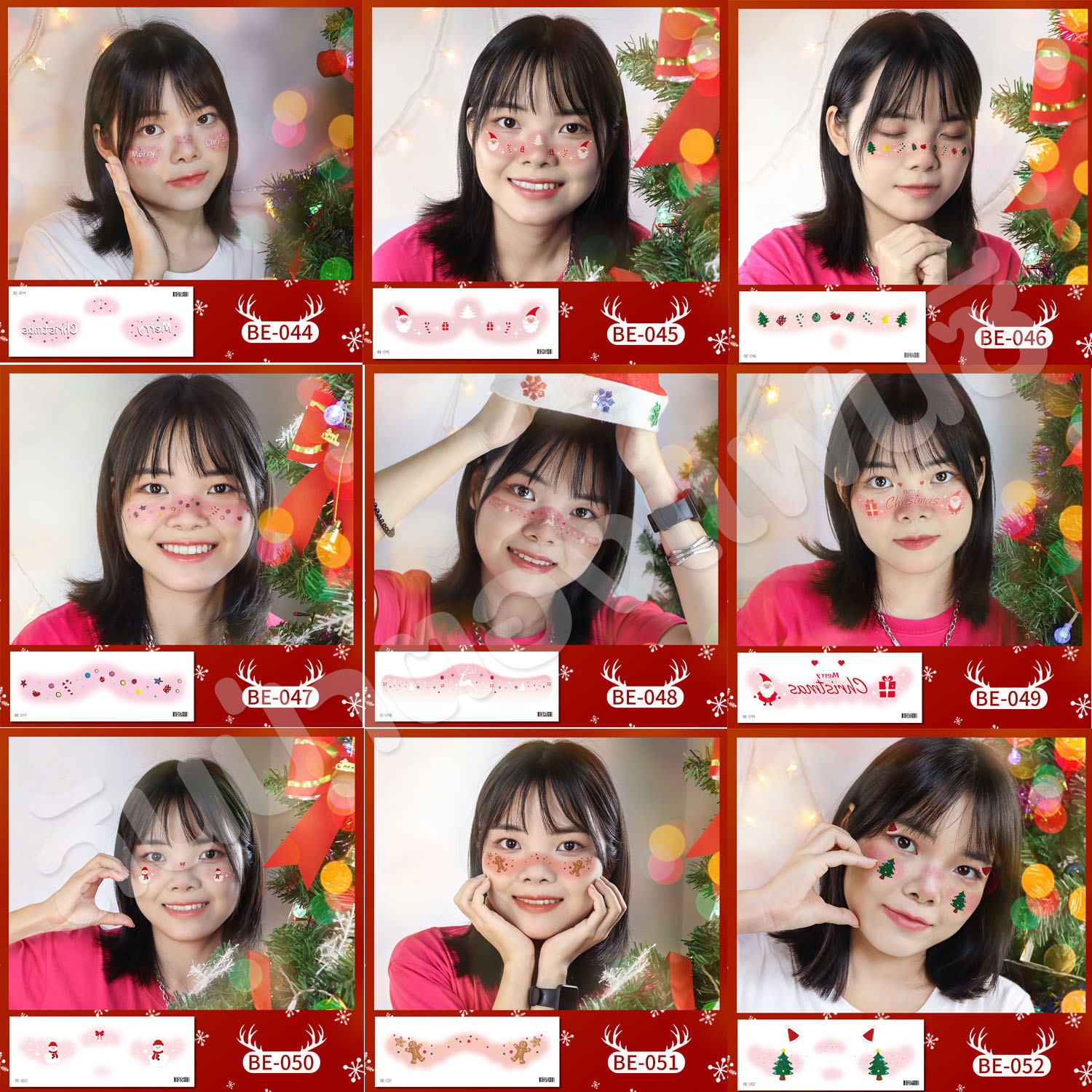 สติ๊กเกอร์ติดหน้า Tattoo Christmas แทททูติดหน้าธีมคริสต์มาส