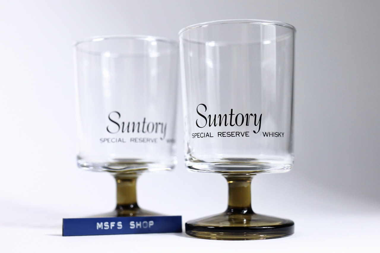 [USED] Suntory Special Reserve Whisky แก้ววิสกี้แบบมีก้านแก้วสีน้ำตาลเทา 1 คู่
