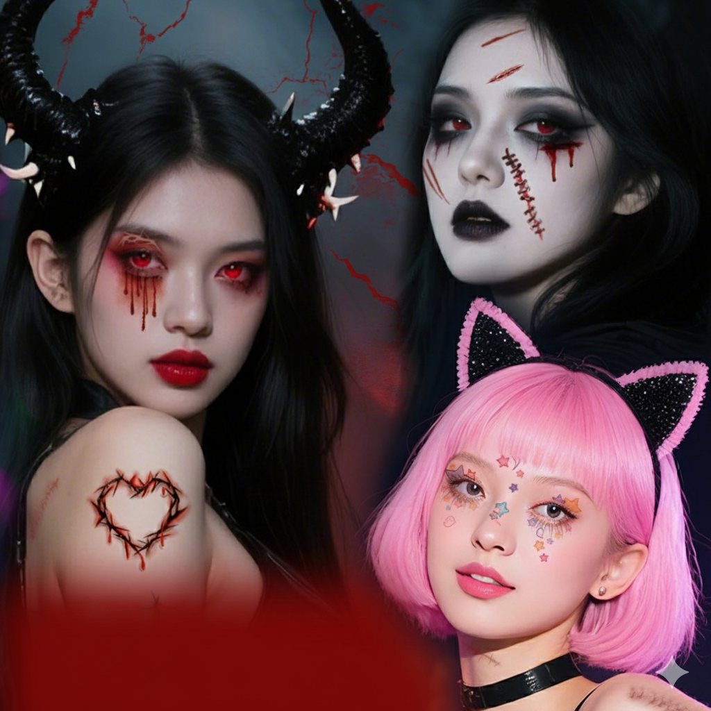 แทททูฮาโลวีน Tattoo แทททูติดหน้า แต่งหน้ารอยแผลผีฮาโลวีน