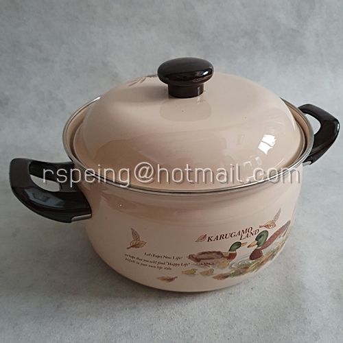 ชุดหม้ออีนาเมล 2 ใบ ลายนกเป็ดน้ำ Karugamo Land สีชมพูพาสเทล