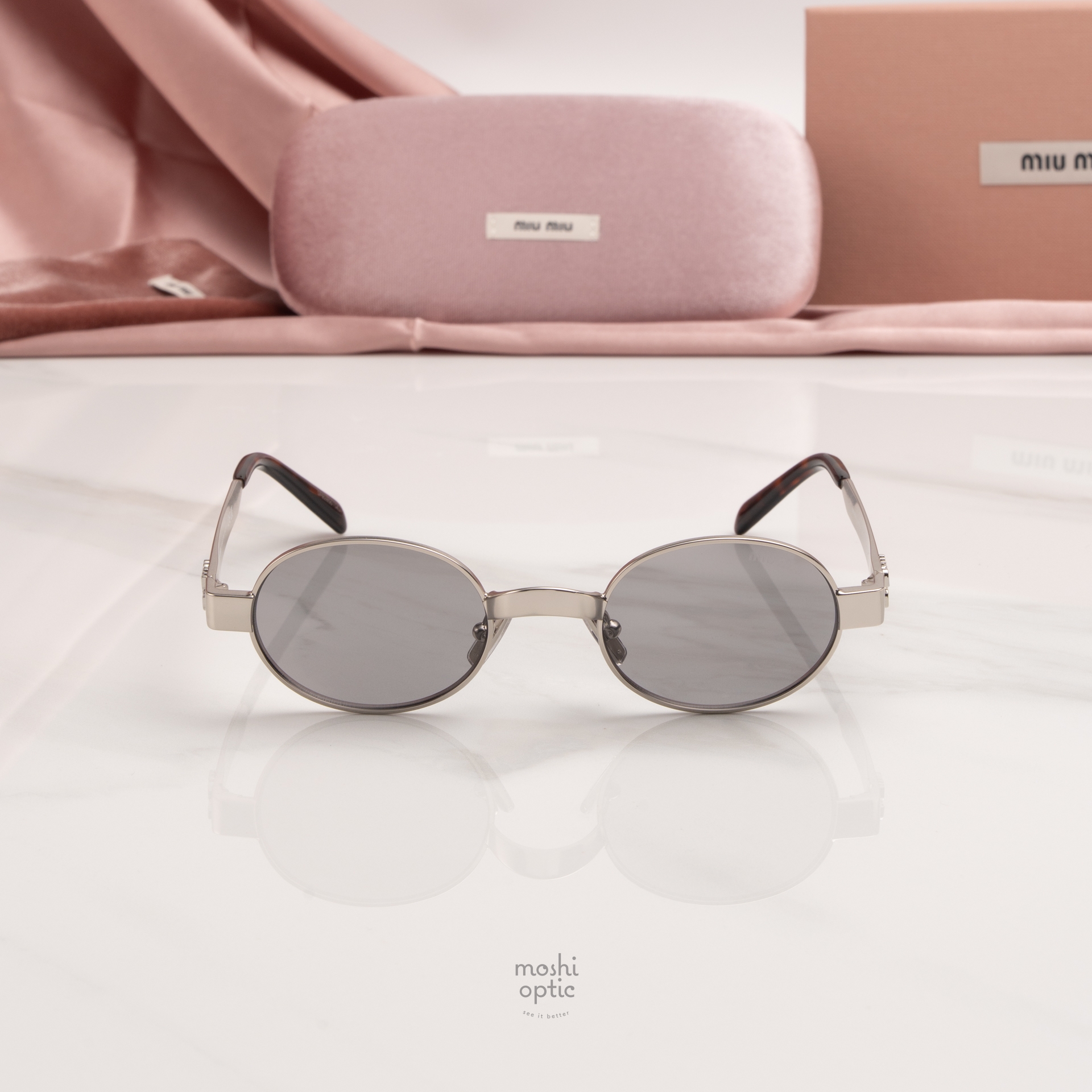 Miu Miu MUB51S 21M50Q Oval Sunglasses – Old Silver\\ Grey แว่นกันแดด Miu Miu Glimpse MUB51S 21M50Q Silver main image 4