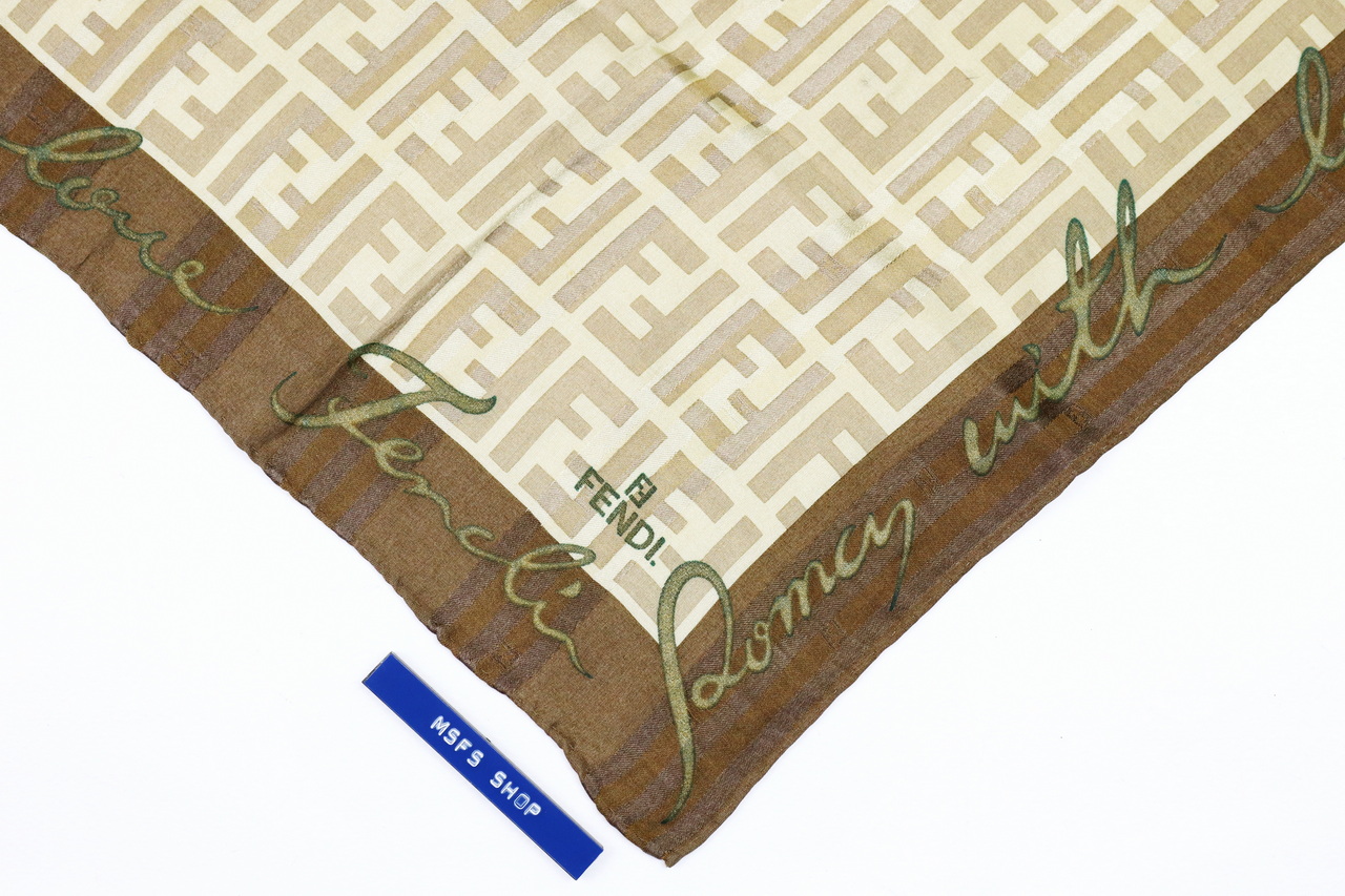 [Vintage] FENDI ผ้าเช็ดหน้าพิมพ์ลายโลโก้ สีน้ำตาล - ผ้าเช็ดหน้า Vintage