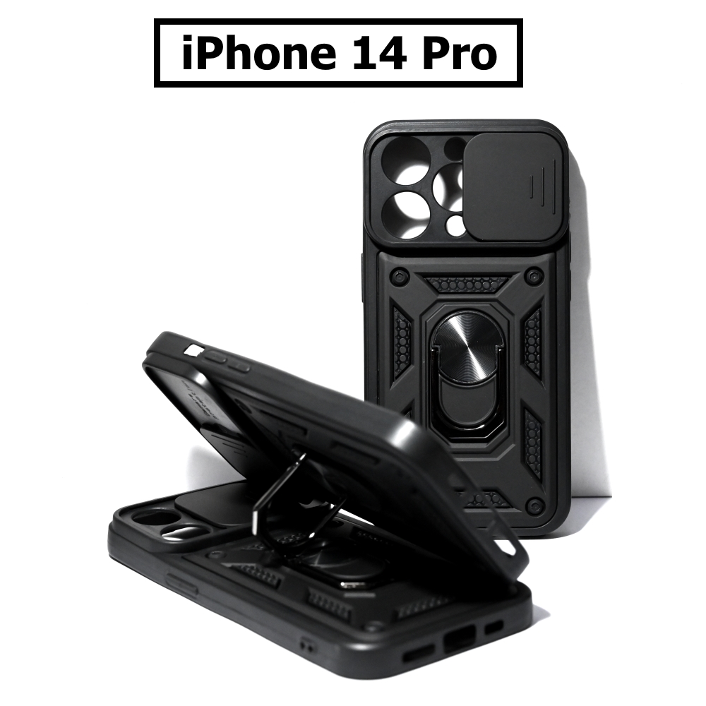 เคส iPhone 14 Pro - เคสไอโฟน กันกระแทก สไลด์ปิดกล้อง ขาตั้งแม่เหล็ก
