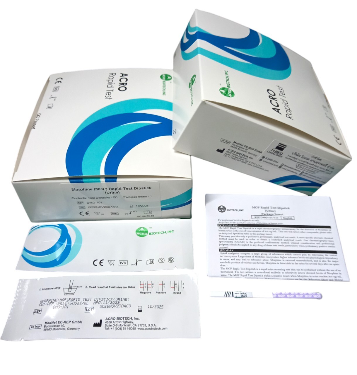 ชุดตรวจหาสารเสพติดมอร์ฟีนในปัสสาวะ ชนิดแผ่นทดสอบ(ACRO MOP Rapid Test Dipstick)