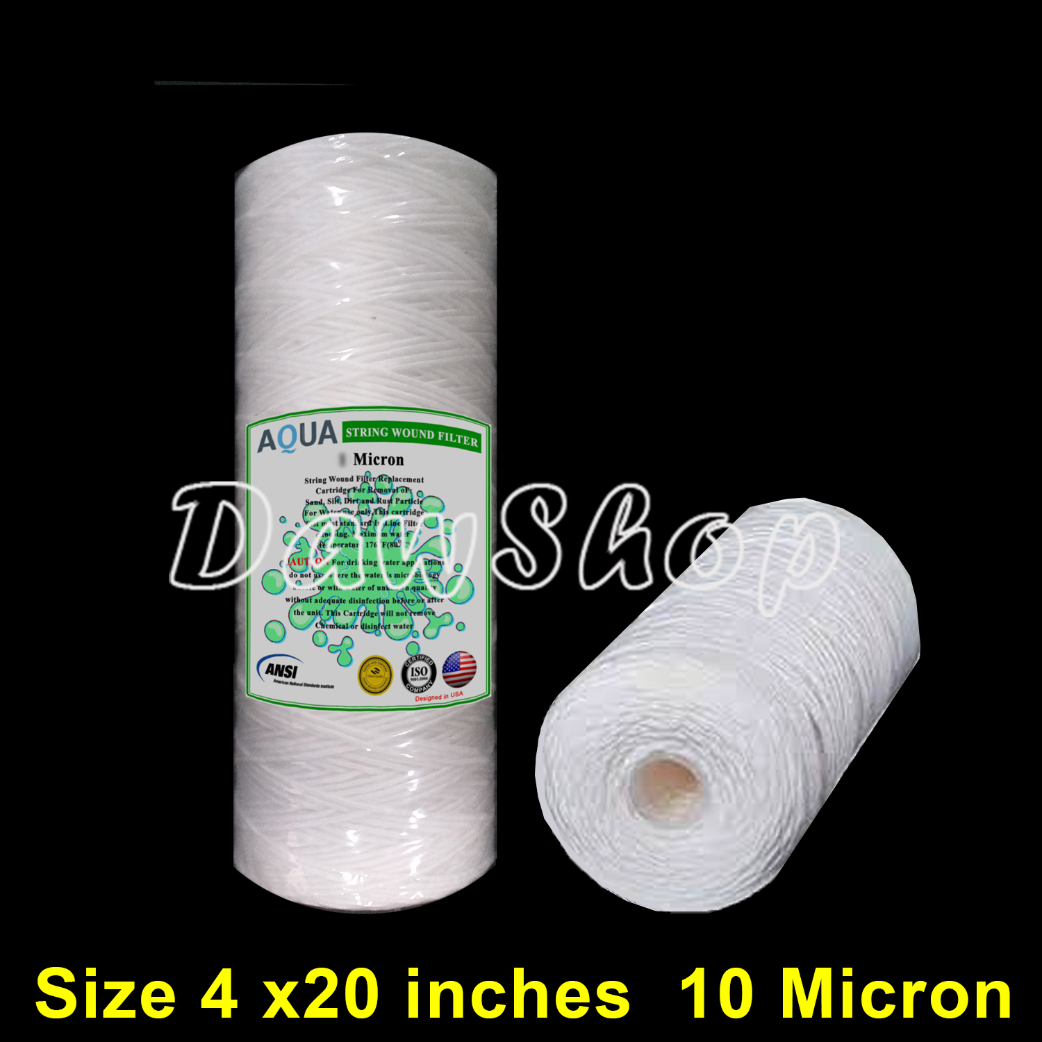 ไส้กรองเชือก Big Blue 20" x 4" PP String Wound Filter 10 Micron AQUA