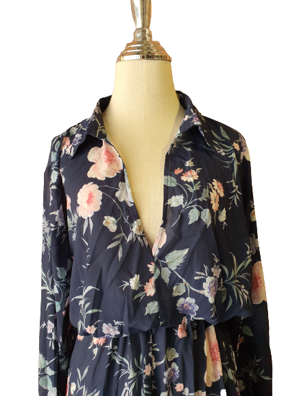 st.FROCK ชุดเดรสลายดอกได้ สีกรม 2XL