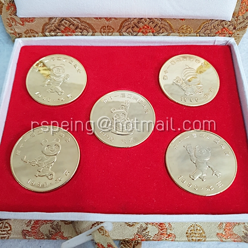 Box Set เหรียญทองที่ระลึก ชุด 5 เหรียญ XI Asian Games Beijing 1990