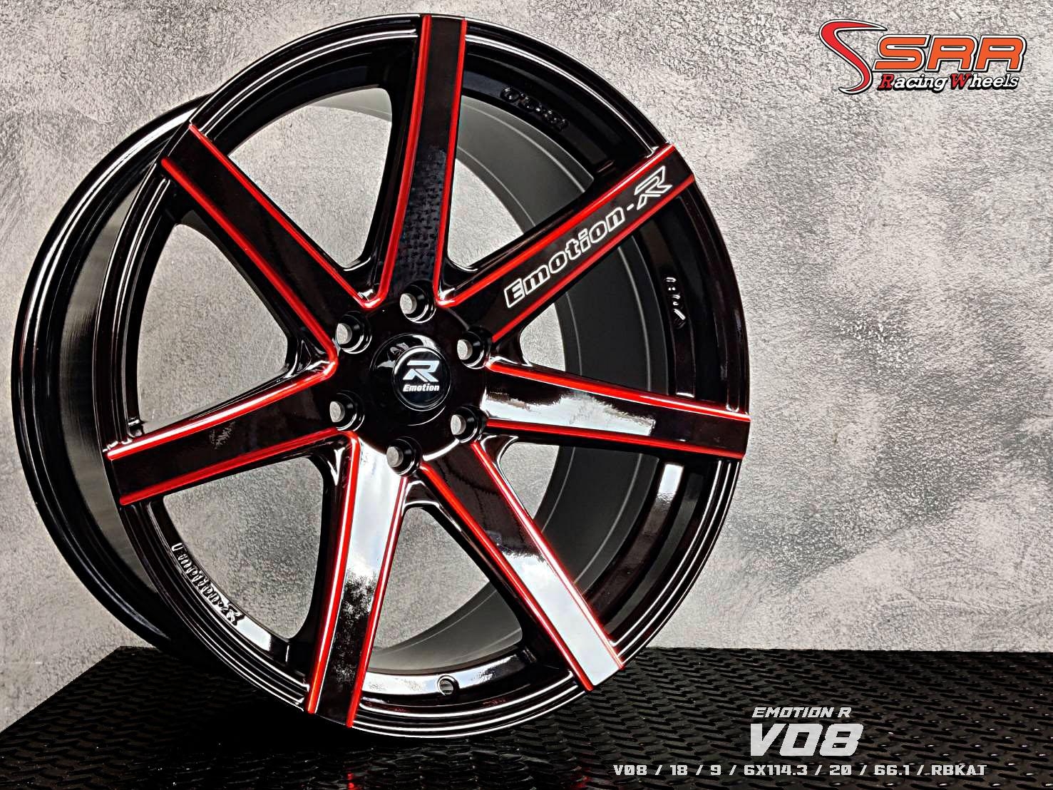 EMOTION-R : V08 18X9 6X114.3 20 RBKAT (ดำกลึงแดง)