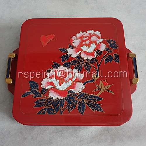 กล่องข้าวญี่ปุ่น โรบินสัน Robinson Bento Box สีแดงลายดอกไม้