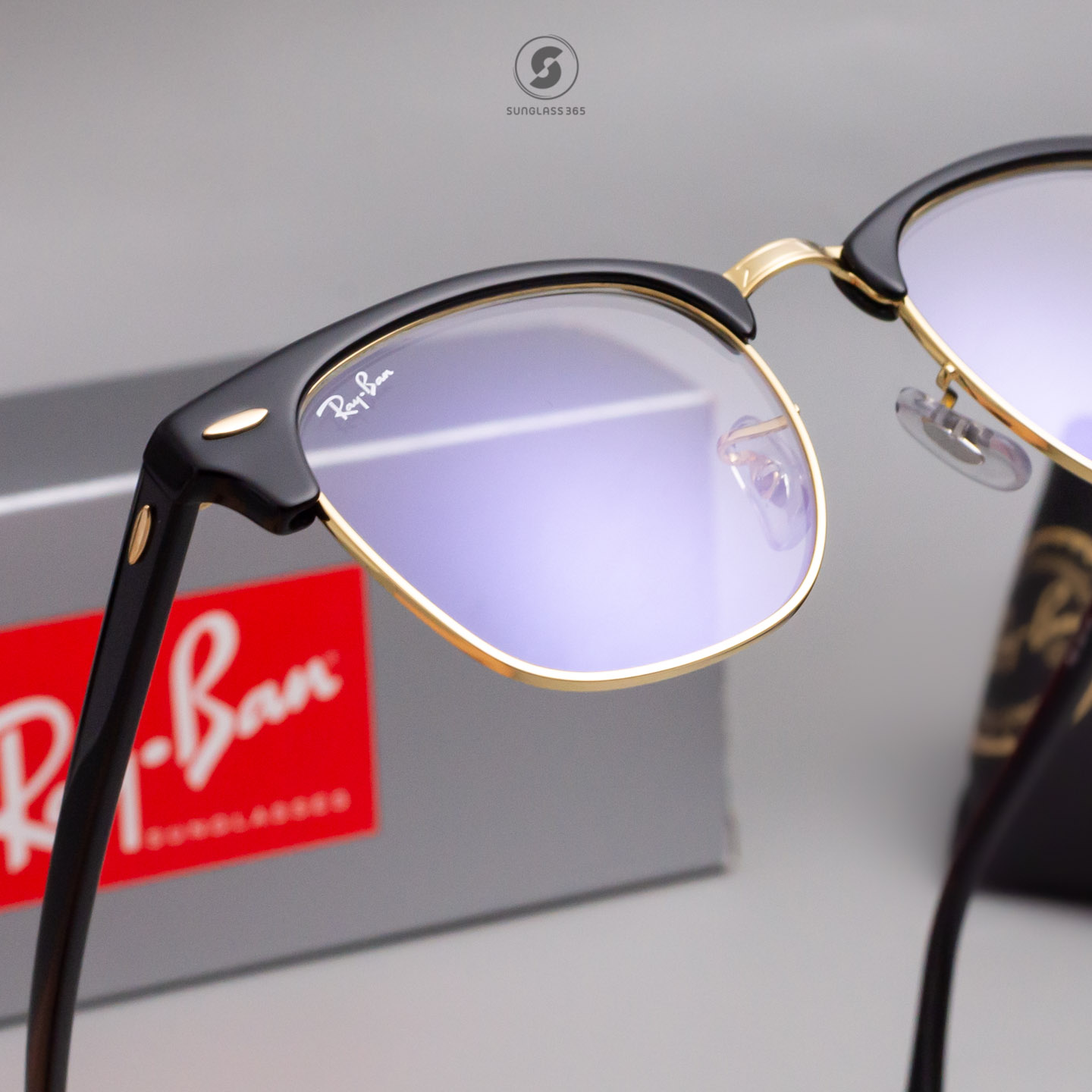 Ray Ban Clubmaster RB3016 901/BF Shiny Black Clear Blue