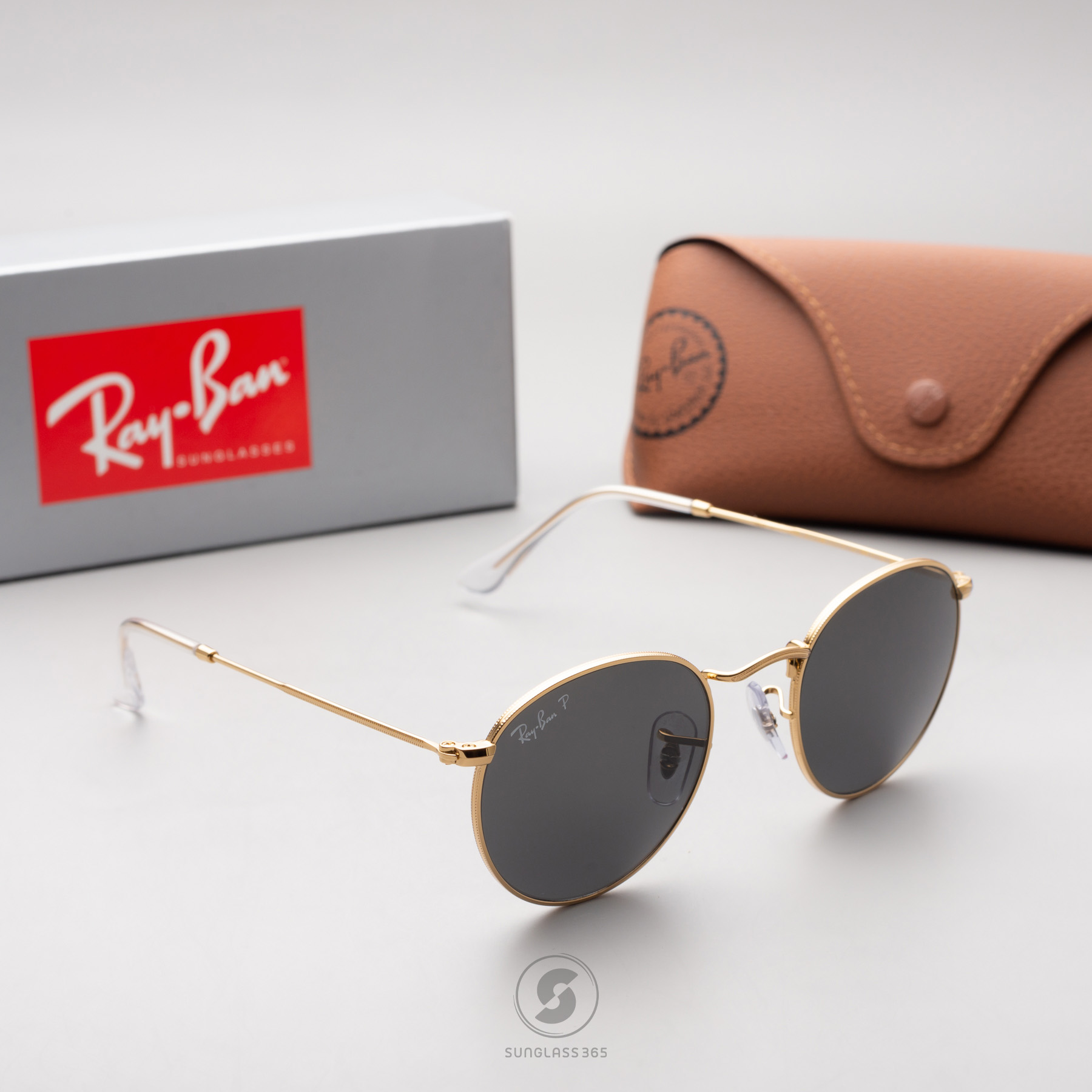 RayBan Round Metal RB3447 919648 Gold Black Polarized