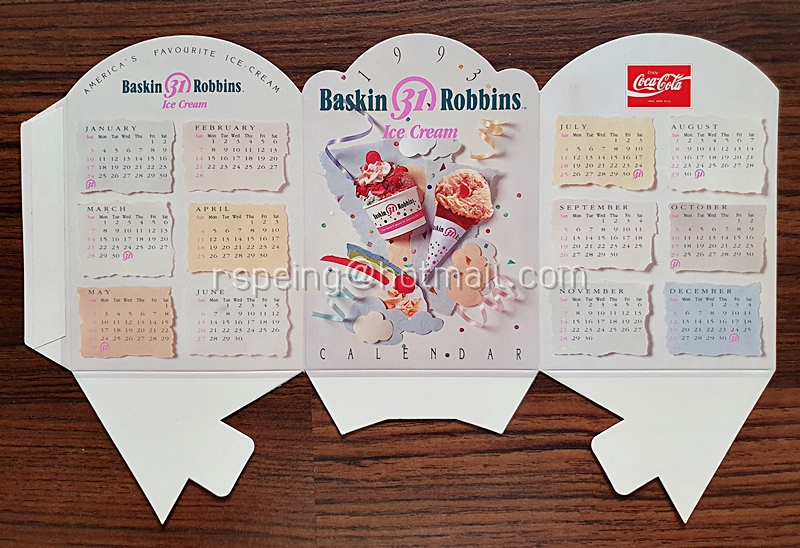 ปฏิทินตั้งโต๊ะ Baskin Robbin 1993 (2536) ของใหม่ ไร้รอยขีดเขียน