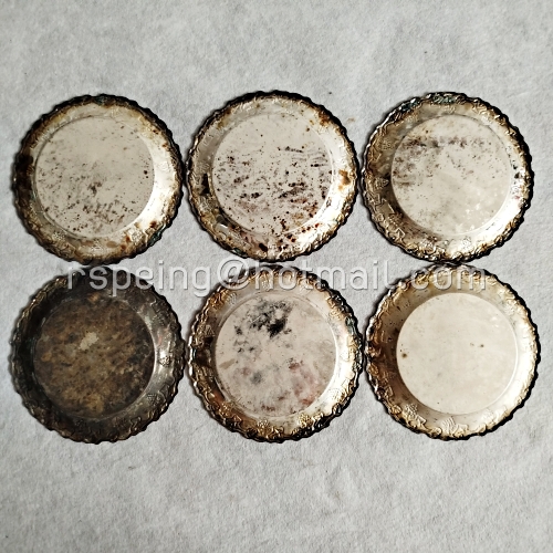 ชุดจานรองแก้วโลหะชุบเงินลายองุ่น ธนาคารกสิกรไทย ของสะสมวินเทจ 6 ใบ