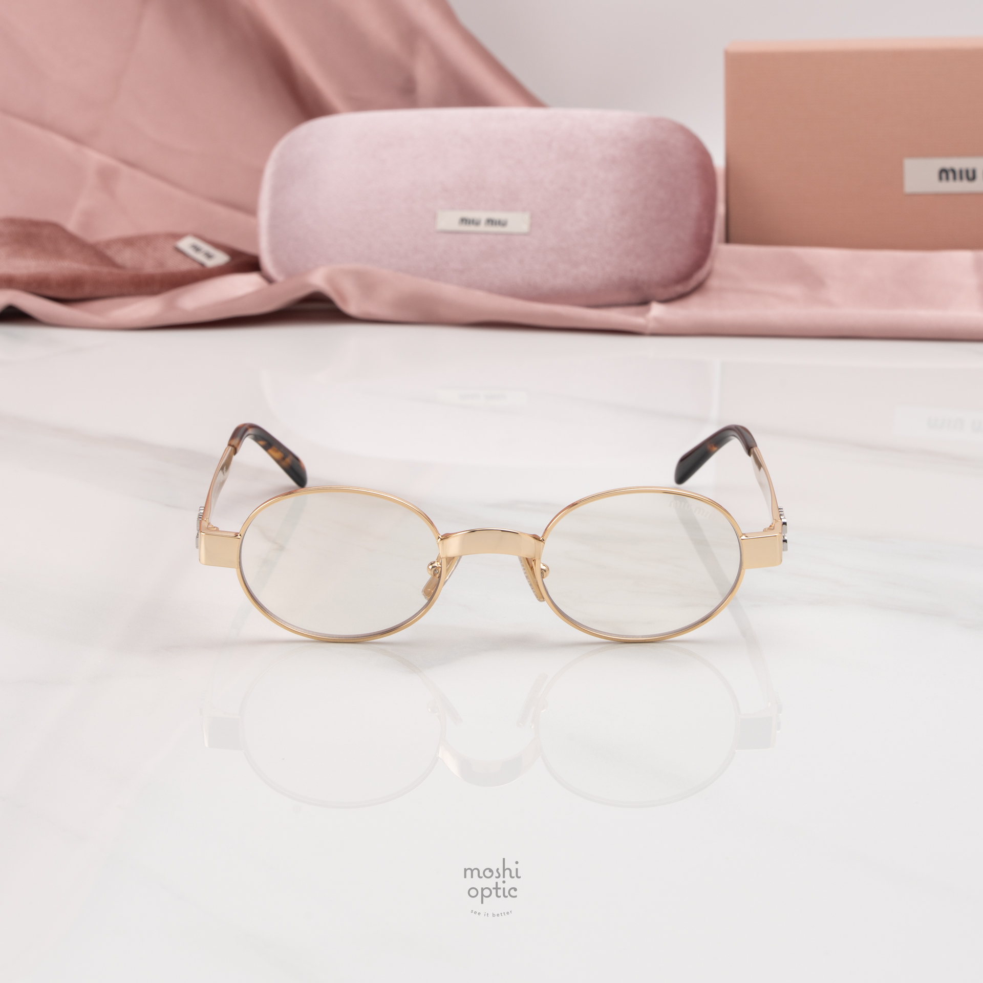 แว่นกันแดด Miu Miu Glimpse MUB51S 5AK10W Gold Blue-violet 