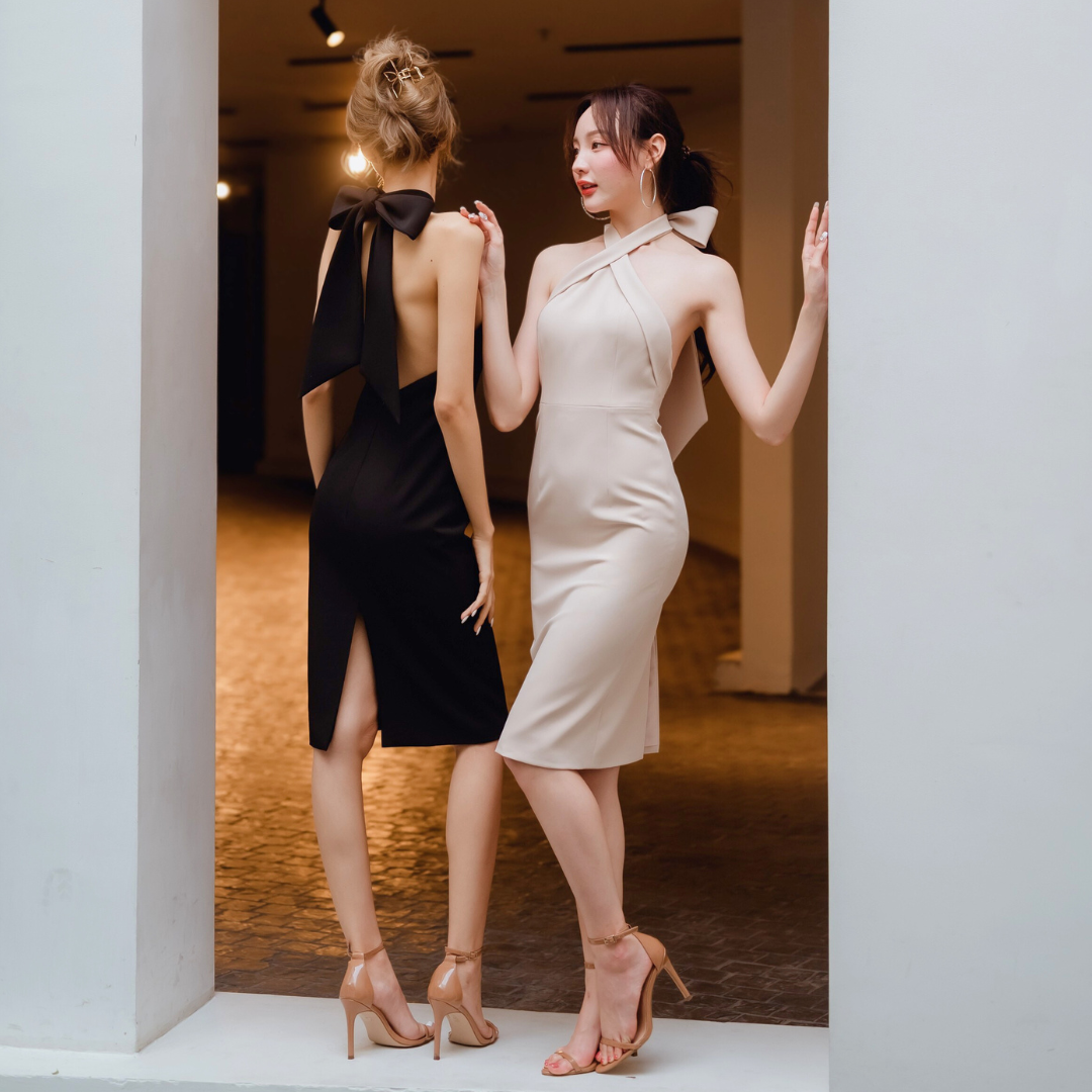 Lism D-084 Elegant Bow Halter Dress เดรสผูกคอโบว์สุดหรู