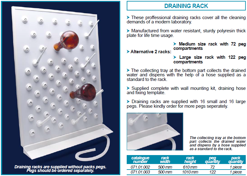 ที่ตากเครื่องแก้ว DRAINING RACK WITH COLLECTION TRAY - ISOLAB