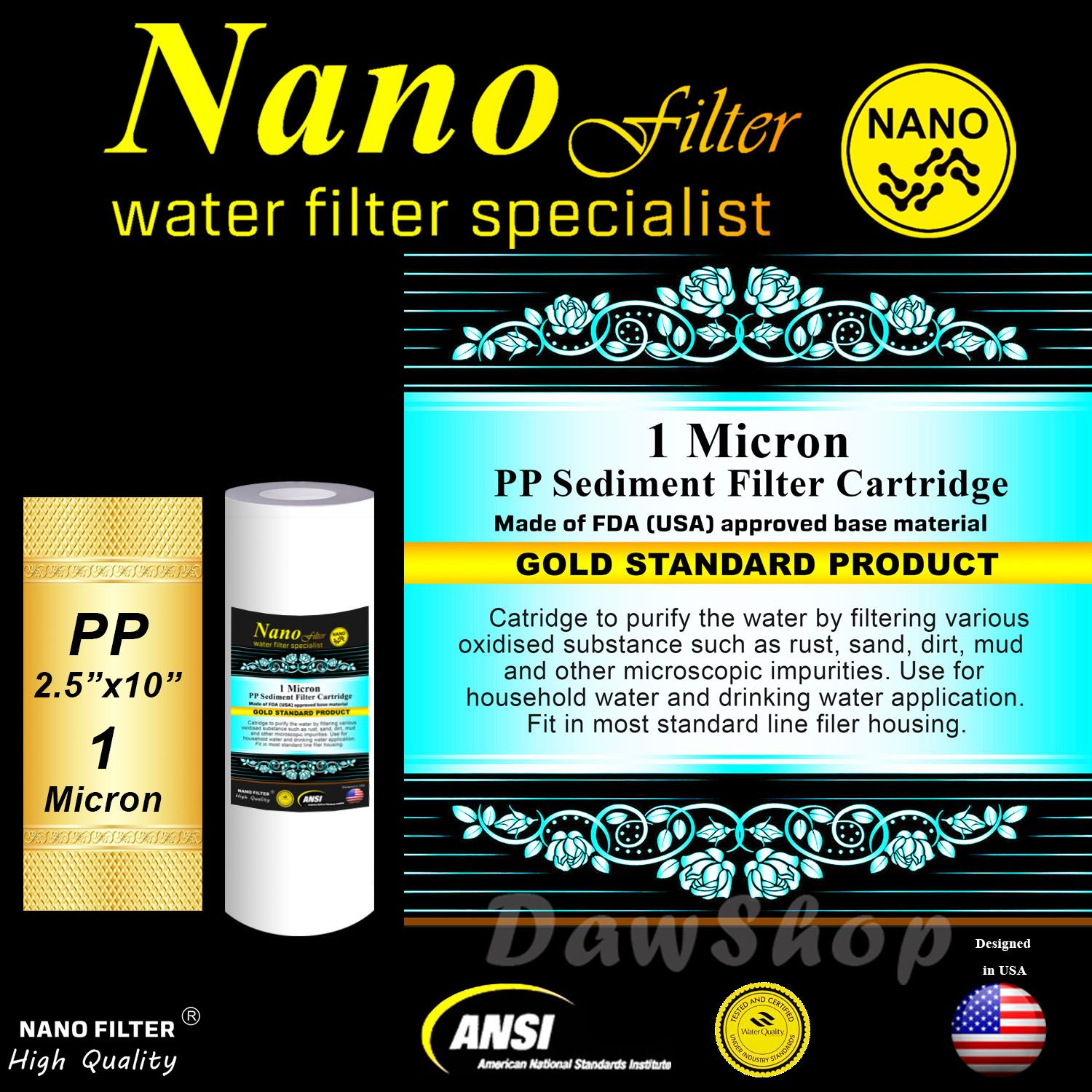 ไส้กรองน้ำ Sediment (PP) 10 นิ้ว x 2.5 นิ้ว 1 Micron Nano