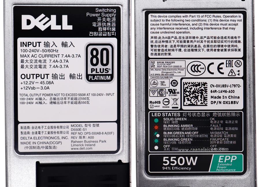 Power Supply Server Dell D550E-S1 550W ตรงรุ่น ราคา พิเศษ PSU Server Dell พาวเวอร์ ซัพพลาย Dell Server R340 R430 R440 อะไหล่ รีเฟอร์บิดส์ ราคาถูก