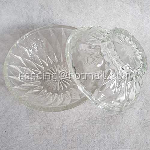 ชามแก้วใสและฝาปิดวินเทจ ลายเพชร อย่างหนา ชุดที่ 3