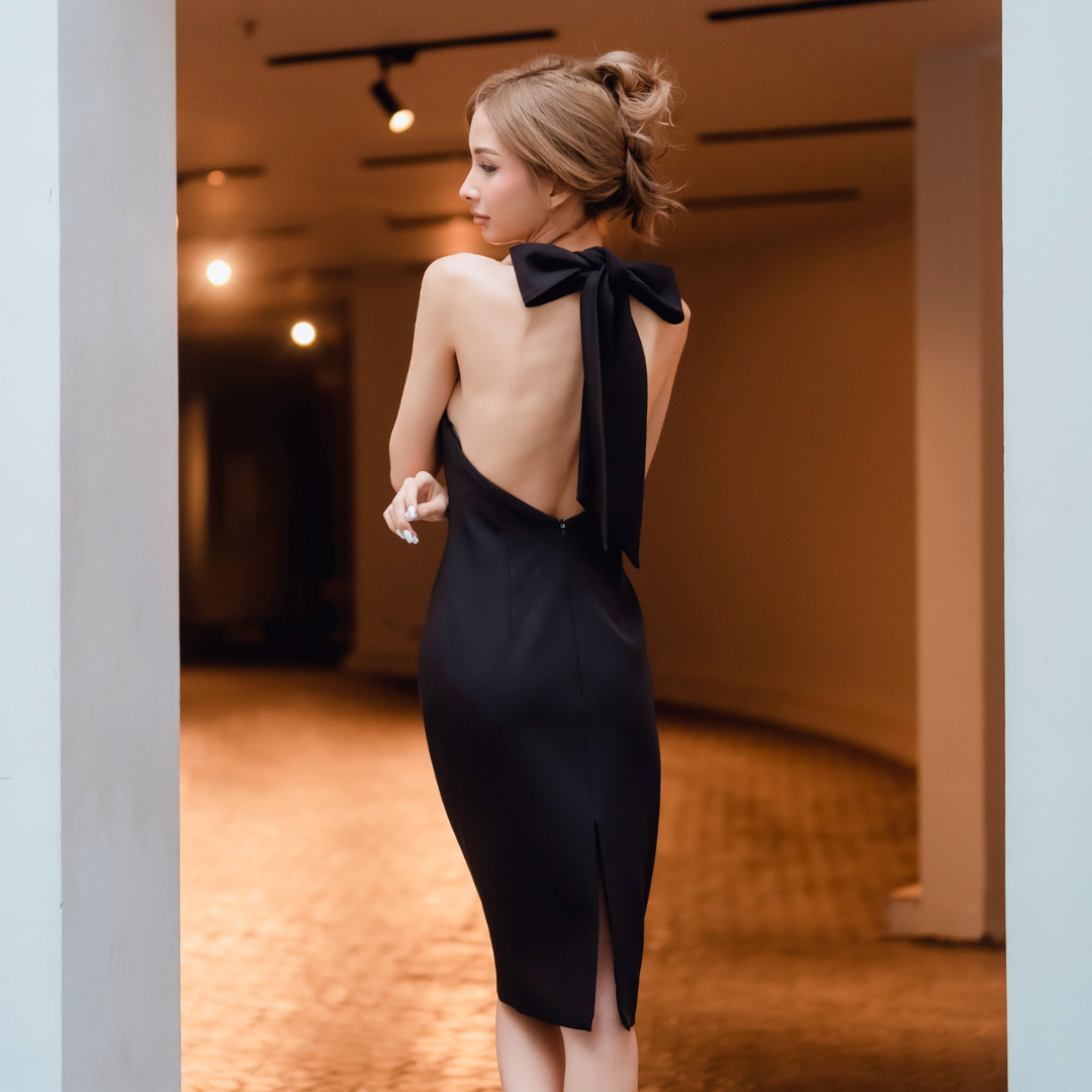 Lism D-084 Elegant Bow Halter Dress เดรสผูกคอโบว์สุดหรู
