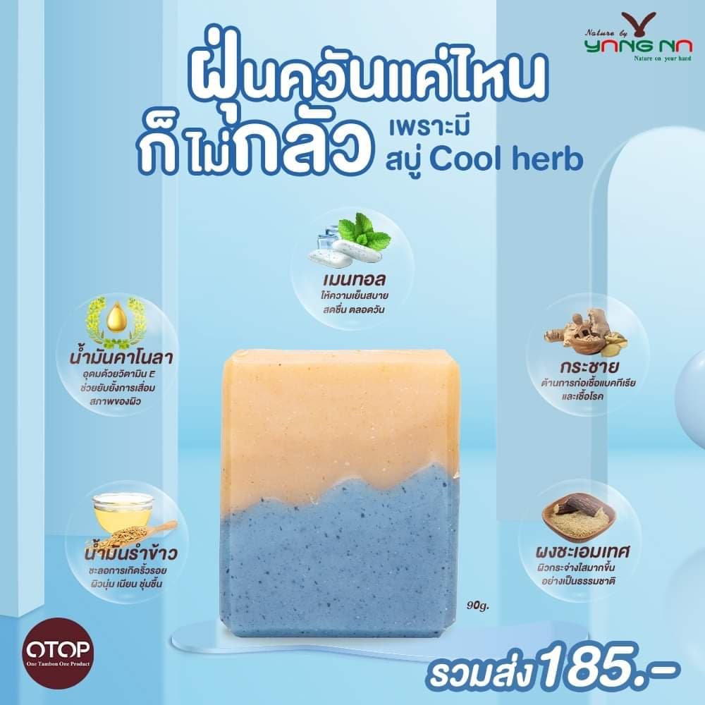 สบู่น้ำมันธรรมชาติ สูตรสมุนไพรเย็น ขนาด 90 กรัม Cool Herb Soap