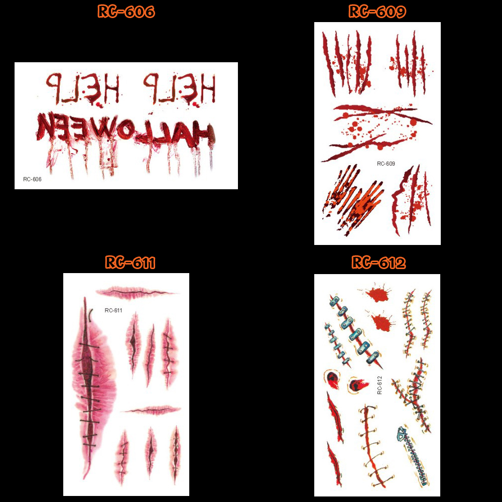 แทททู สติ๊กเกอร์แต่งหน้ารอยแผล แต่งหน้าผีฮาโลวีน #B