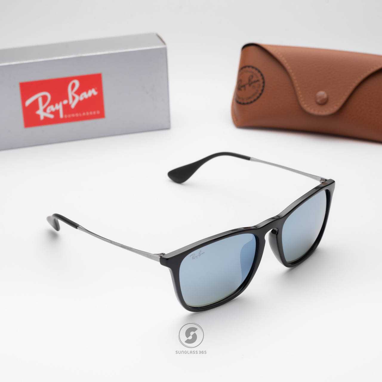 Ray Ban RB4187F 601/30 SHINY BLACK Green Mirror Silver